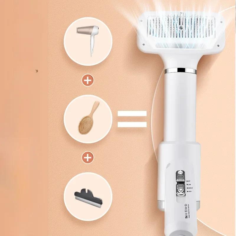 Uscător de păr și perie pieptene cu temperatură reglabilă pentru câini și pisici pentru îngrijirea animalelor de companie, 2-în-1, silențios, suflantă pentru blana puilor