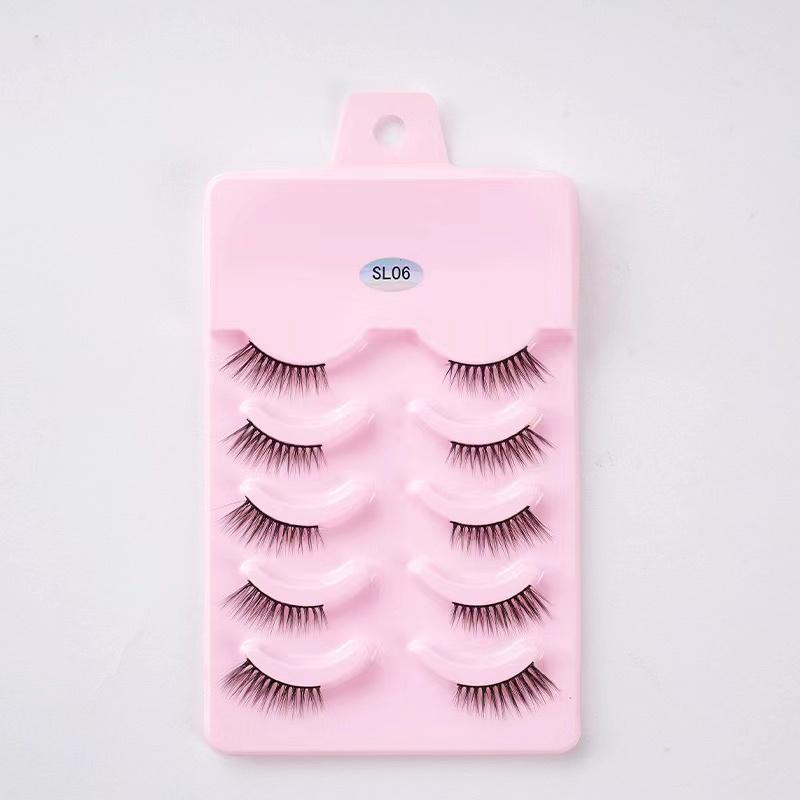 Halbe Wimpern, 5 Paar, natürliche, flauschige falsche Wimpern, Manga-Lash, 3D-Faux-Nerzwimpern, weiche geflügelte Wimpernverlängerung, Make-up-Tool