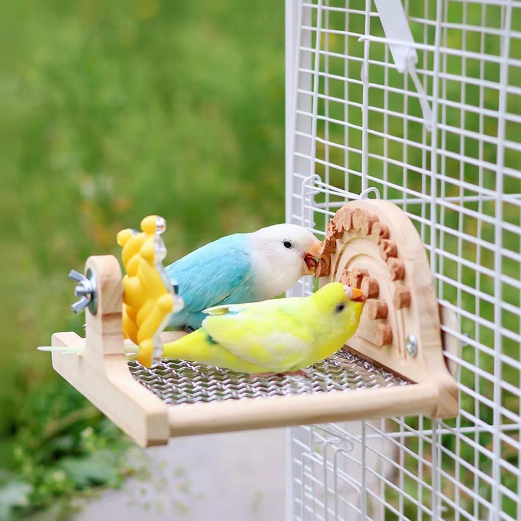 Wood Rotating Platform Stand Chew Toys-Durable Eco-Friendly Interactive Boredom Buster Enrichment for Birds Parrots Anxiety