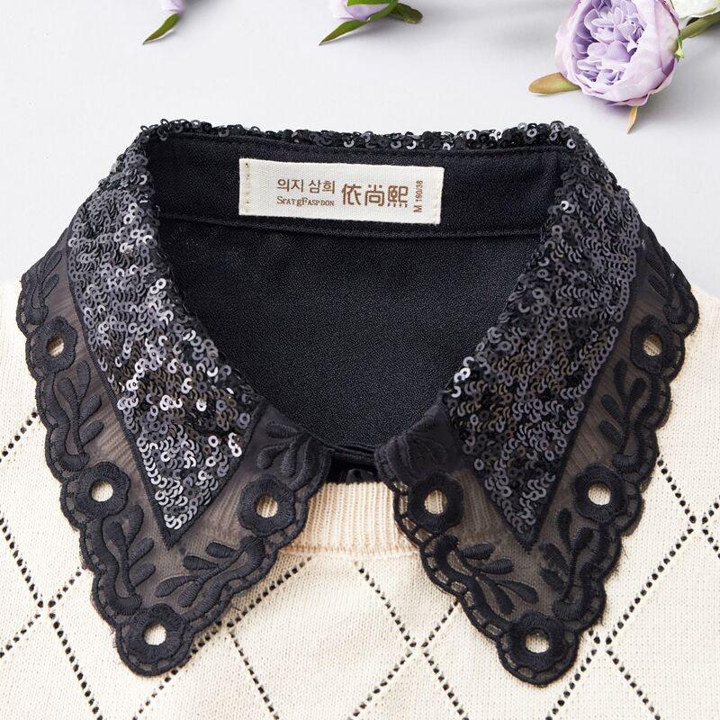 Elegant Sequined Fake Collar Shirt Women Blouse Half Shirt Beaded False Collars Woman Detachable Removable Faux Col Neckwear Tie