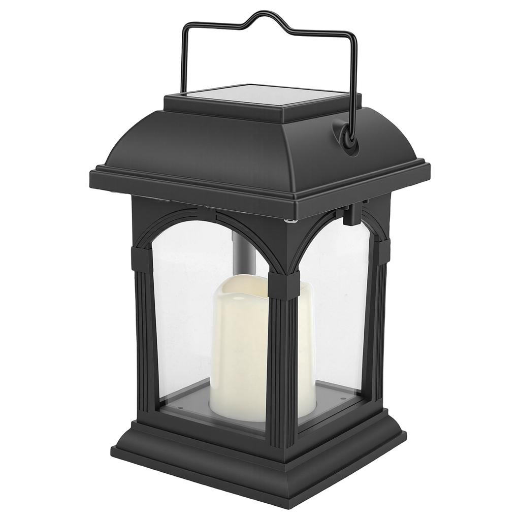 Solar Hanging Lantern LED Light Garden Lamp with Flickering Flameless Candle Rainproof Outdoor Hanging Candle Lantern