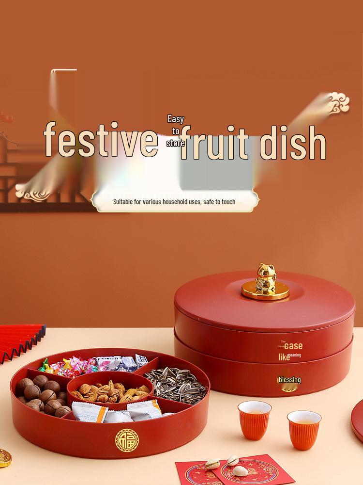2025 New Year Chinese Style Snack Plate: Multi-layer Fruit, Candy & Nut Display for Coffee Table & Living Room.