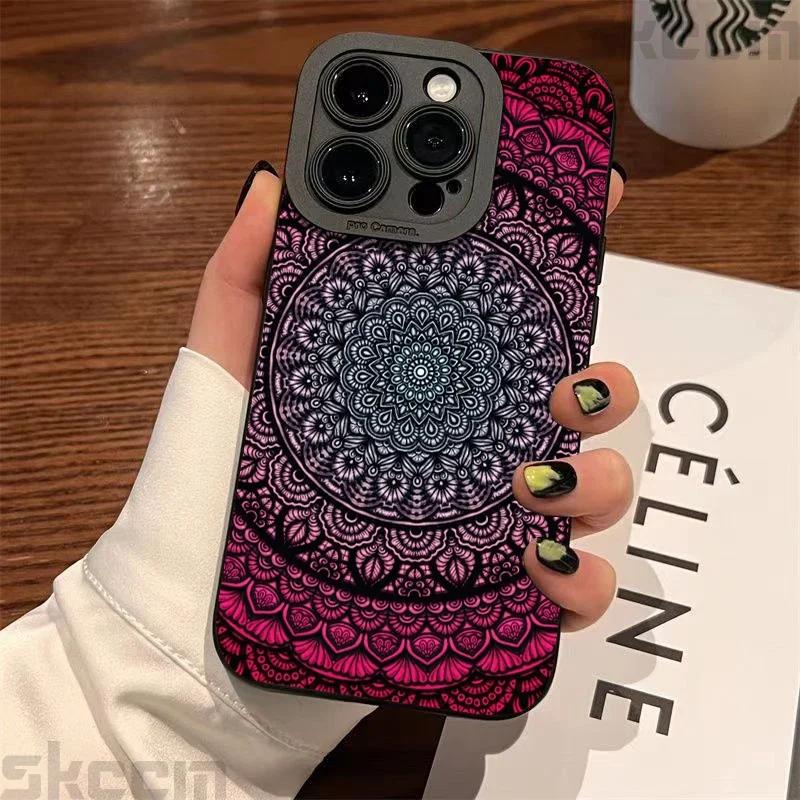 Fashion Vintage Totem Pattern Phone Case For iPhone 16 15 14 13 12 11 Pro Max Mini 7 8 16 Plus XR X XS Matte Shockproof Cover
