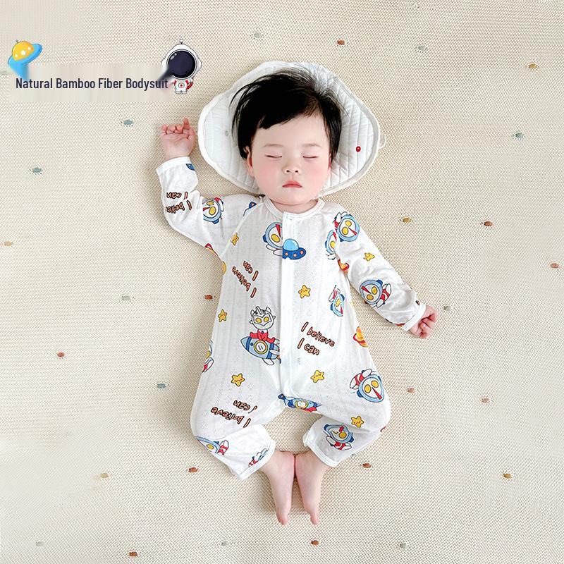 Baby Langarm-Bodysuit aus Bambusfaser: 3-24 Monate, Atmungsaktiver Druckknopf im Schritt, Nahtlos für den Sommer