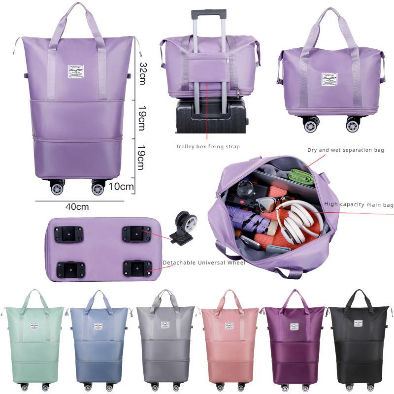 Abnehmbare, tragbare Gepäcktasche mit Universalrädern, Aufbewahrungstasche mit hoher Kapazität zur Trennung von Trocken- und Nassflüssigkeit, erweiterbare Reisetasche für Geschäftsreisen, Sport- und Fitnesstasche