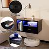Space-saving Wall-mounted Bedside Table Wood With 1 Drawer Charging Station 1AC 2USB EU Plug Lamp Strip Floating Model Black For Bedroom