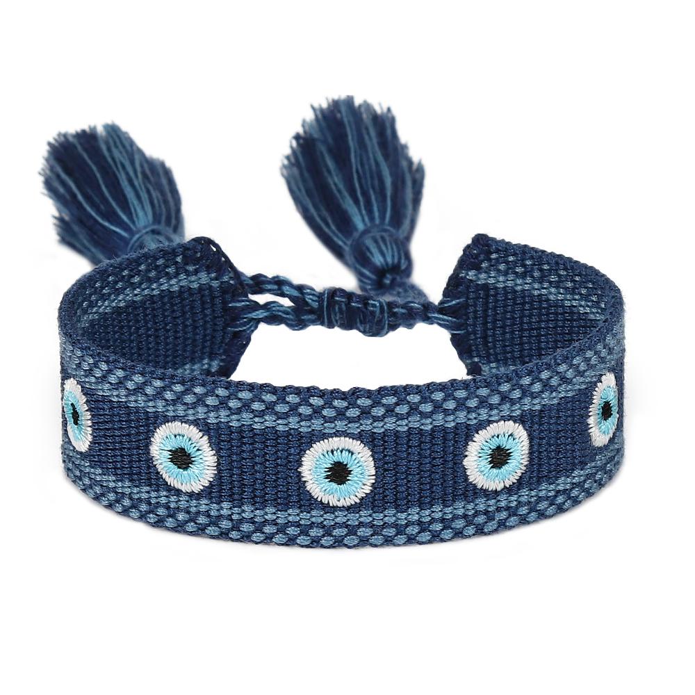 Eyes Woven Bracelets with Charms Stackable Wrap Fabric Bracelets