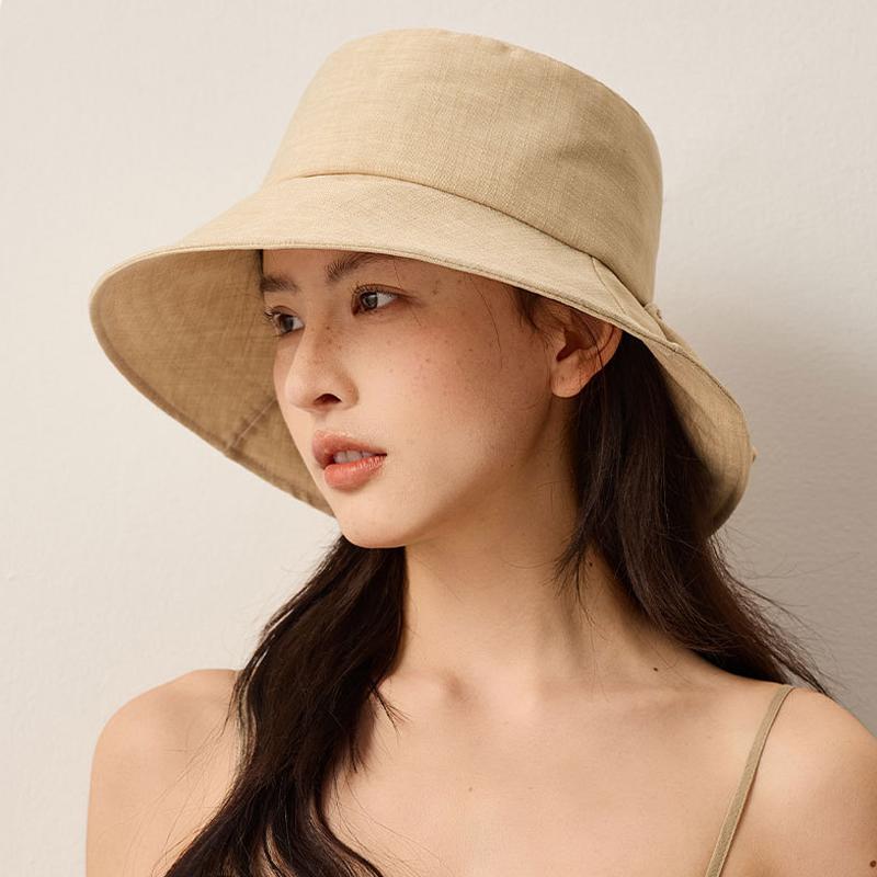 Cotton and Linen Sunscreen Hat Women's Rear Split Bow Fisherman Hat Solid Color Sunshade Hat
