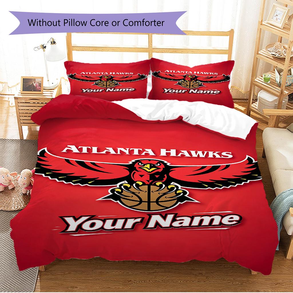 Name Custom Atlanta hawks Logo Pattern Bedding Set Quilt Cover Pillowcase Home Decor Gift (1 * duvet cover + 2 * pillowcase, without core)