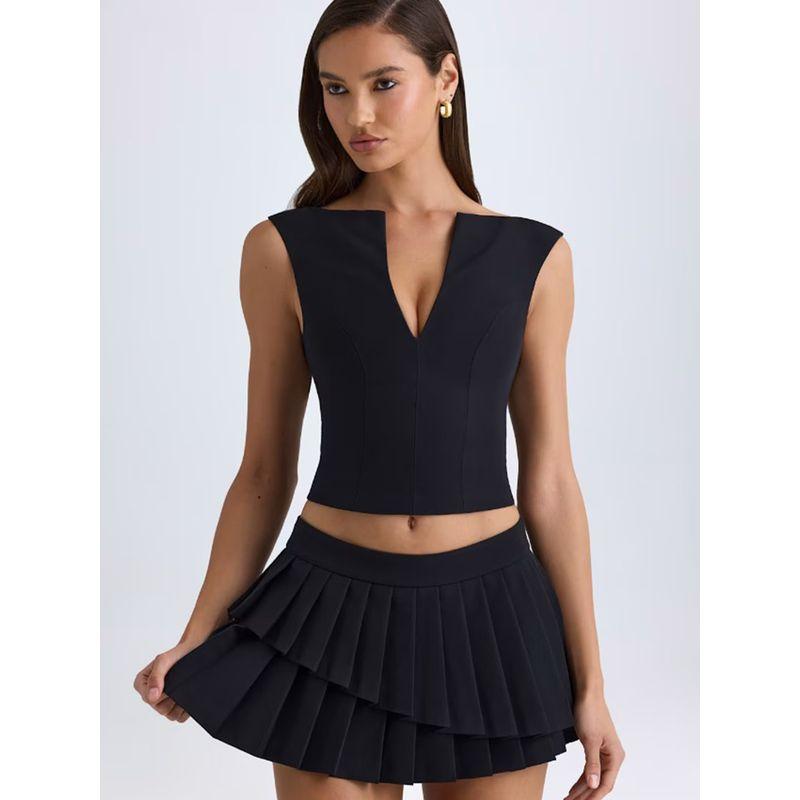 Earl Keli American Style Gyaru Design Sense Double-sided Irregular A Word Pleated Skirt Versatile Slimming Skirt Short dress