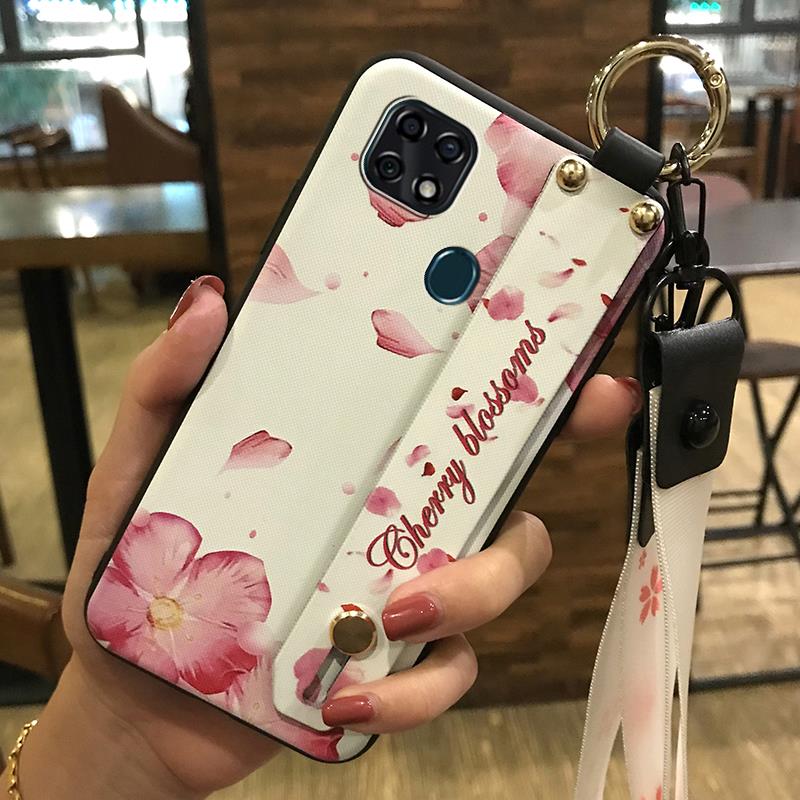 Flower Wrist Strap Phone Case For ZTE Blade 20 Dirt-resistant Lanyard Back Cover Soft Case Wristband Anti-dust Ring