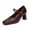 Women High Heels New French Style Retro Buckle Strap Comfortable Soft Square Toe Pumps Daily Simple Versatile Chunky Heel Shoes