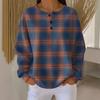 Women's Crew Neck Long Sleeve Waffle Knit Henley Top Loose Fit Casual Sweatshirt
