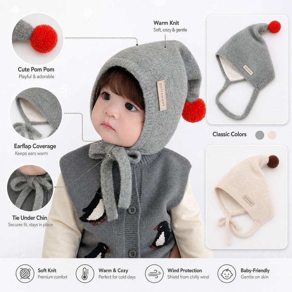 Adjustable Tie Straps Baby Winter Hat Thick Warm Pom Pom Bonnet New Toddler Bonnet  Baby Boys