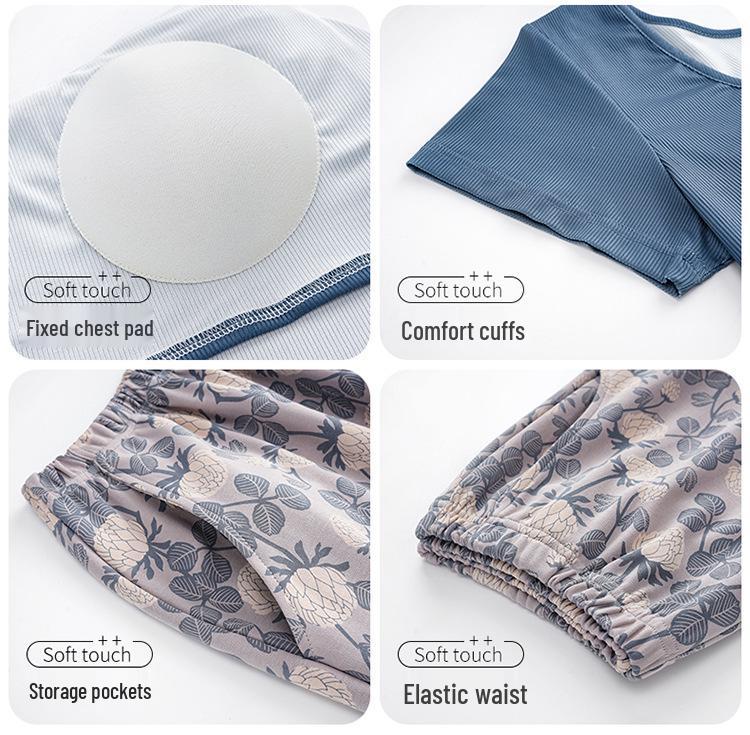 Women's Stylish Modal Short Sleeve & Long Pants Summer Lounge Set