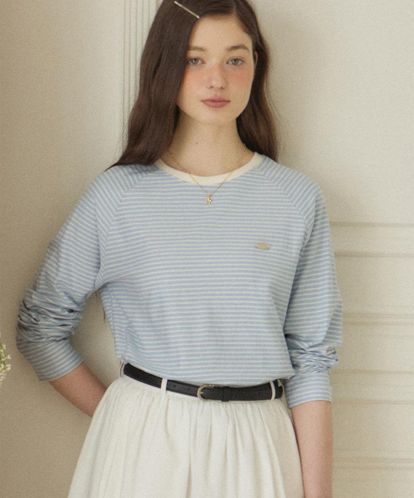 OURHOPE Striped Raglan T-Shirt - Sky Blue