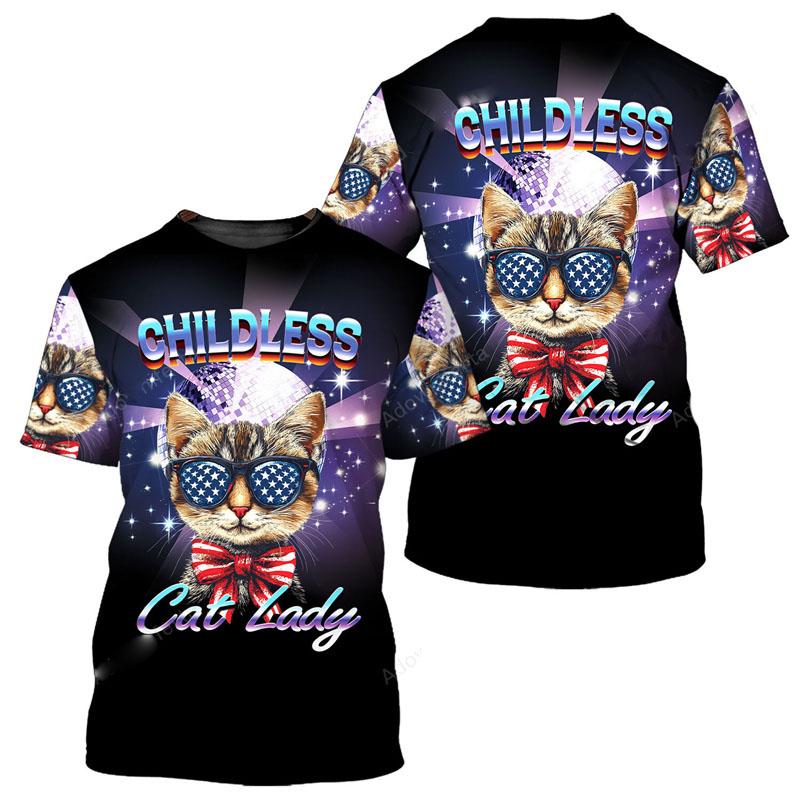 Roztomilé zvířátko kočka 3D celoplošný potisk tričko unisex denní vtipné ležérní trička s krátkým rukávem barevný retro vzor módní tričko top