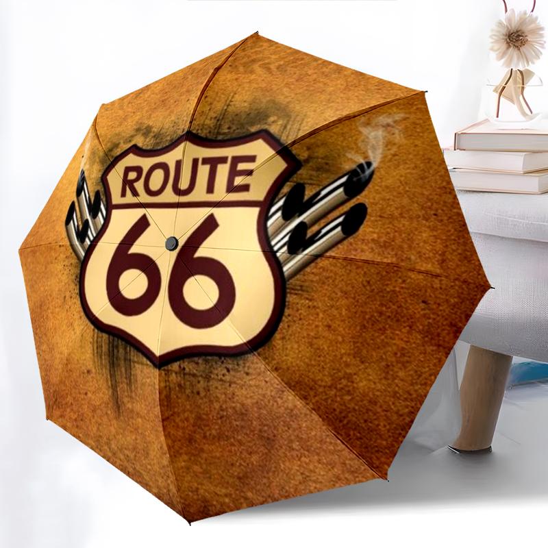 1PC Route 66 Umbrella Portable Folding Umbrella Iron Frame Hole Bone Structure Outdoor Home Umbrella A3