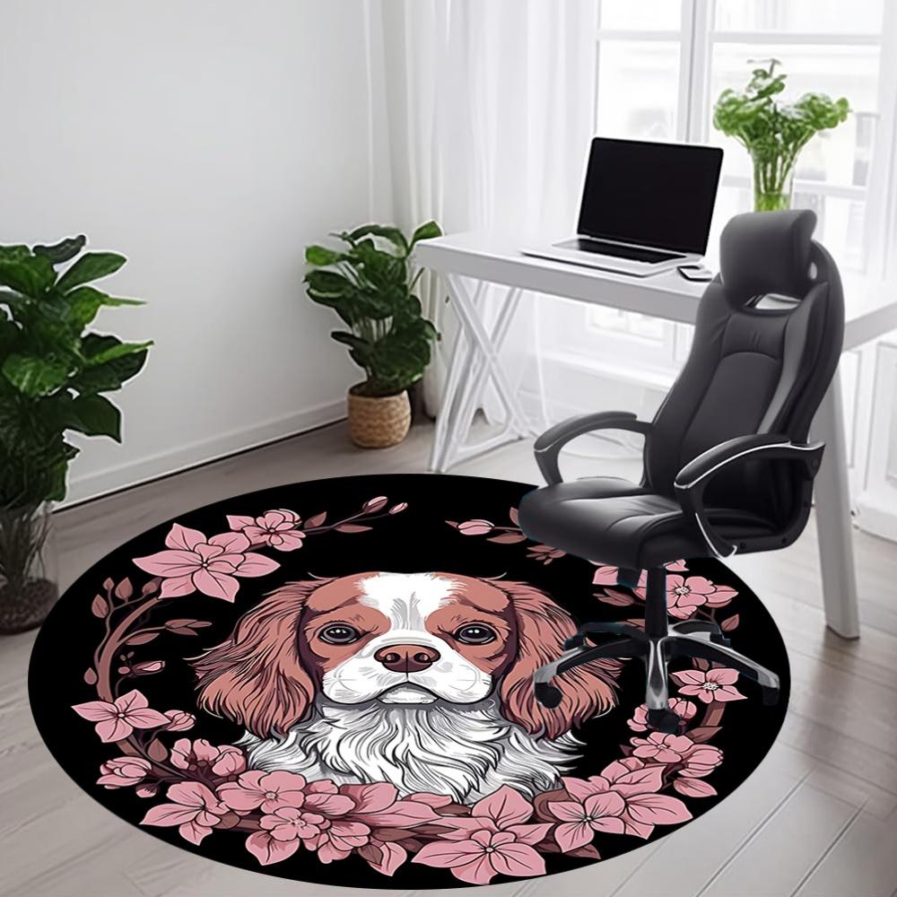 1pc Cavalier King Charles Spaniel Chair Carpet for Office, Round Non Slip Durable Large Size Office Carpet, Suitable for Office