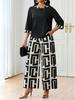 2025 Autumn European & American Women's Fashion T-Shirt and Pants Print Elegant Two-Piece Set