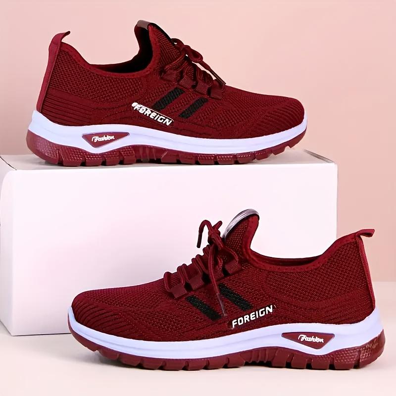 Women's Breathable Knit Walking Shoes, Soft Cushion Non Slip Lace Up Sneakers, Lightweight Comfort Casual Daily Sports