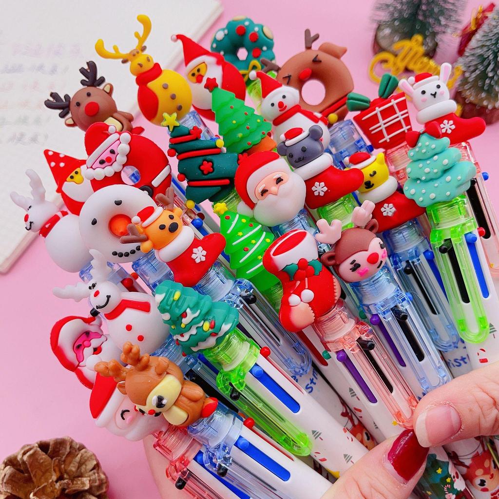 Christmas 6-Color Santa Claus Ballpoint Pen: Multi-Color Push-Button Journaling Pen for Students