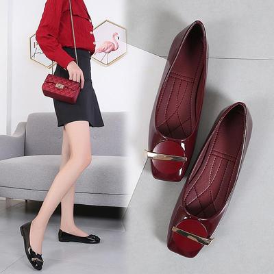 Women's Faux Leather Flats Square Toe Flats Comfort Slip On Flat Ballet Shoes for Women Casual Loafer Dressy Shoes for Evening Party Wedding