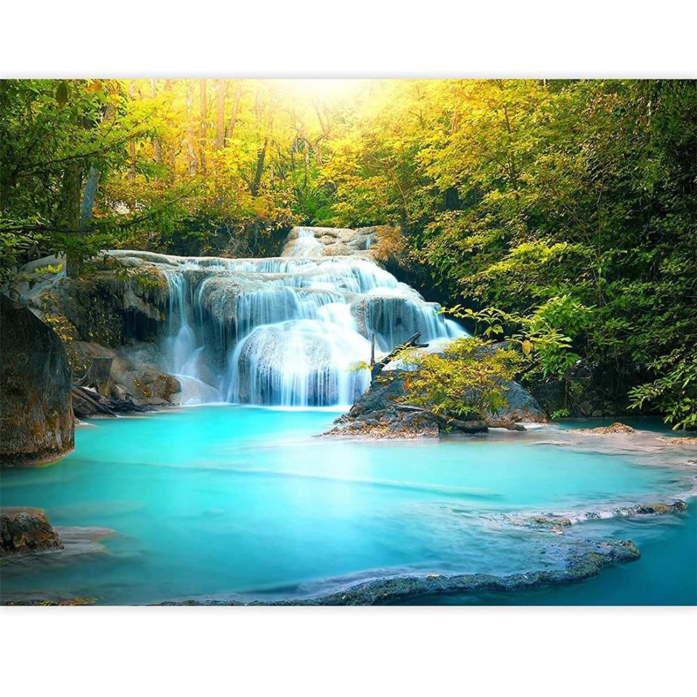 River Waterfall Wall Mural 3d Autumn Forest Wallpaper Removable Large Wall Sticker For Living Room Bedroom Wallpaper