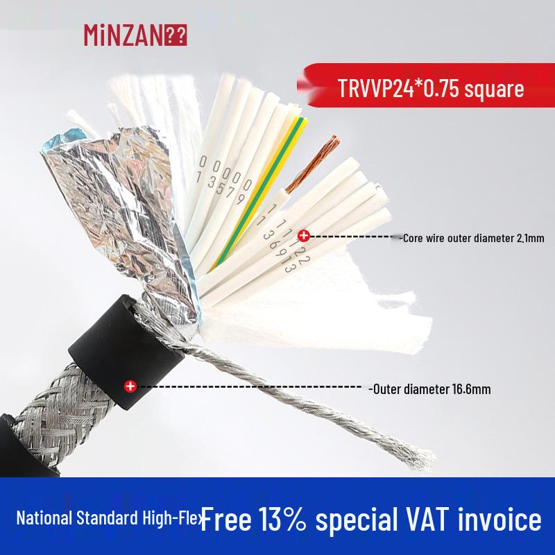 TRVVP High-Flex Shielded Drag Chain Cable, 7-24 Core, 0.3-1.5 Sq Mm, Ideal for Tank Chains