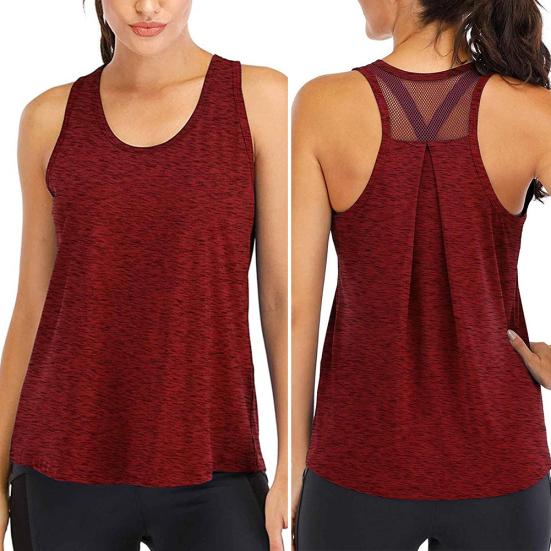 Chaleco Deportivo de Color Sólido para Mujer, Cuello Redondo, Sin Mangas, Secado Rápido, Espalda Cruzada, Blusa Holgada