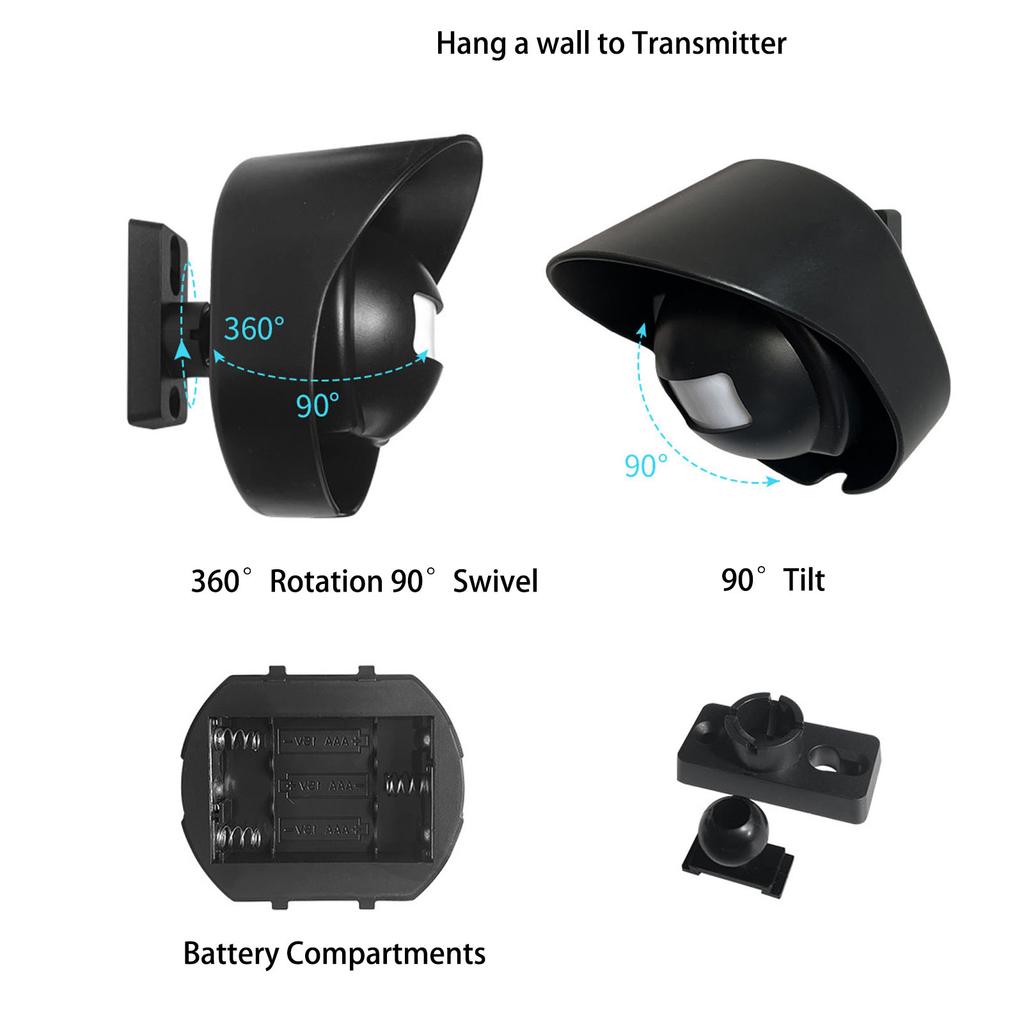 110‑240V Door Doorbell Waterproof Security Alarm Sensor Doorbell Smart for Yard Driveway 110-240V US Plug