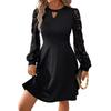 Elegant Women Black Round Neck Lace Patchwork Long Sleeve Lantern Sleeve Slim Fit Dress Mature Style French Retro Slim Sexy Elegant Women Maxi Dress