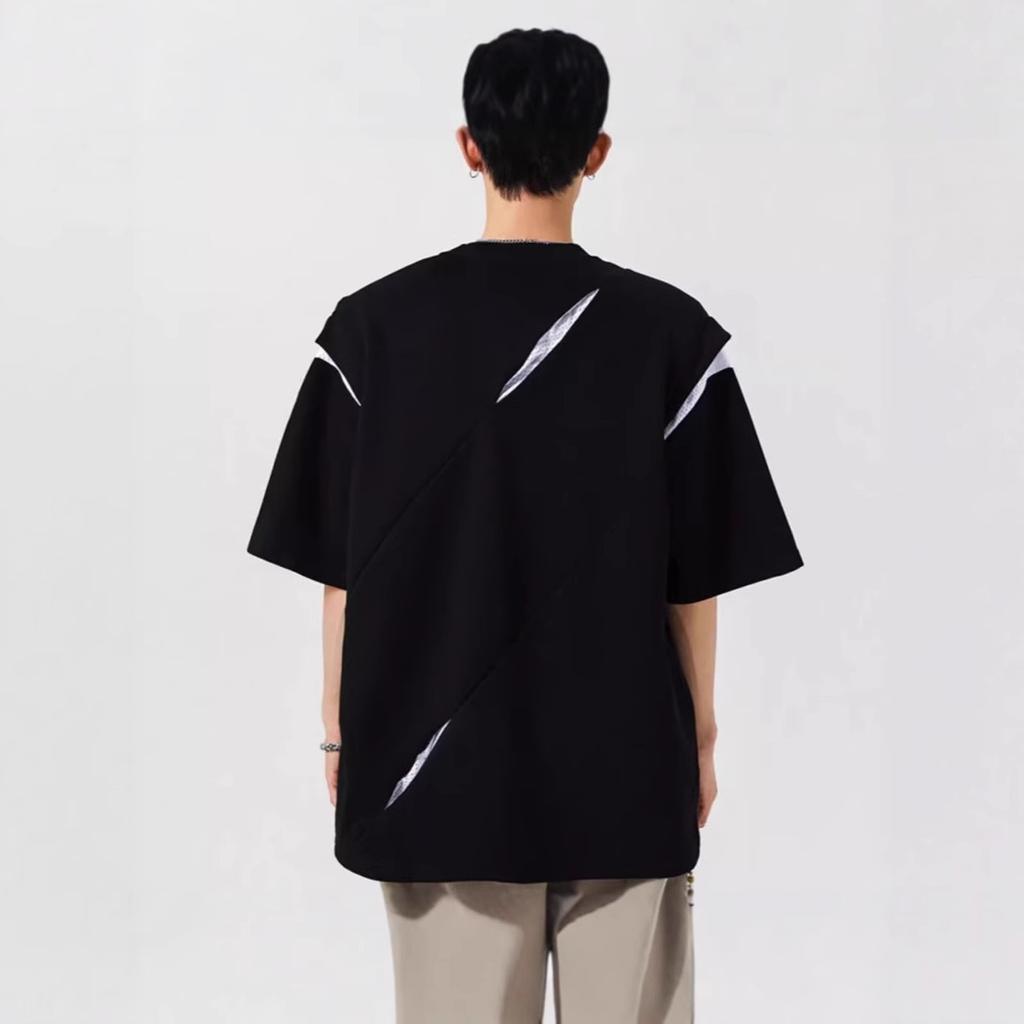 Shoulder Pads Short-sleeved Men's Summer American High Street Front Shoulder Half-sleeved Heavy Design Niche T-shirt