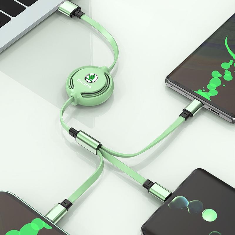 Car Accessories 3 In 1 Micro Cable Multi Charger For Skoda Fabia Kodiaq Kamiq Superb Yeti Octavia Enyaq Rapid Karoq Derivati
