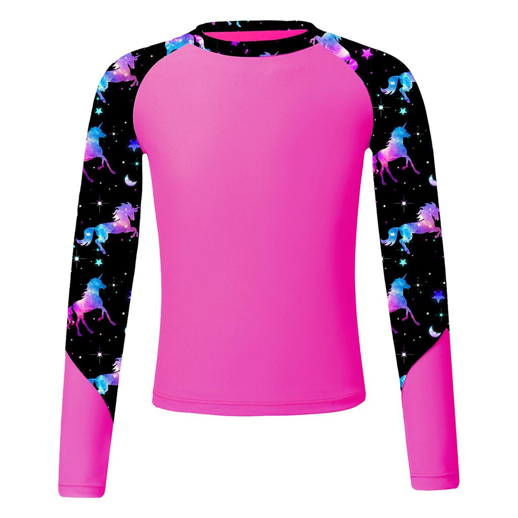 Girls' Swimsuit Long Sleeve UPF50+ Rash Guard Top Swimming Shirt Swimwear