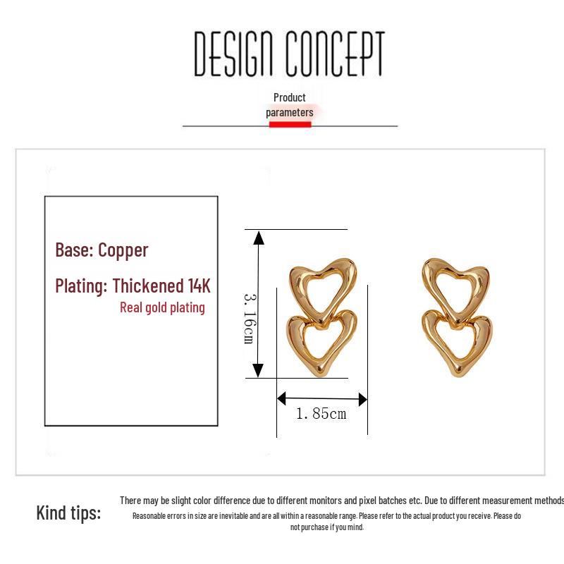 Elegant Metal Hollow Double Heart Dangle Earrings - Unique and Versatile Cold Style Fashion