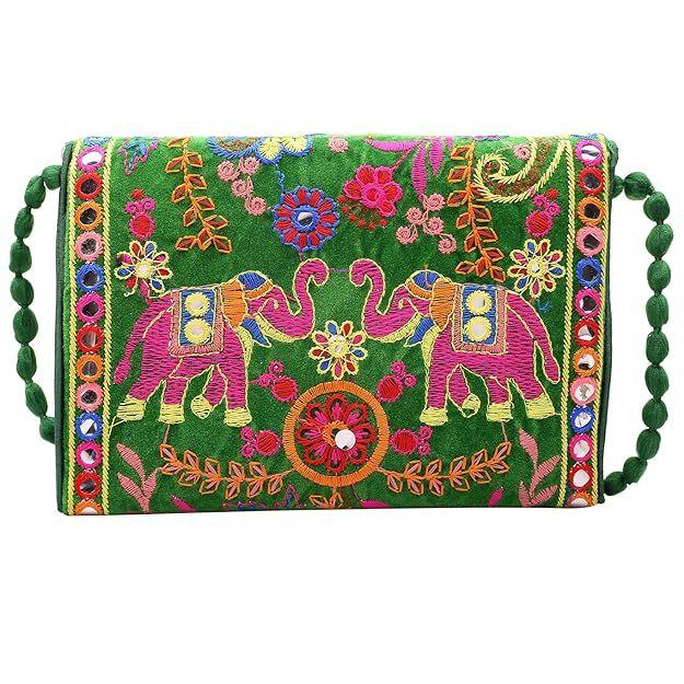 Clutch Bags for Women Jaipuri Rajasthani Handmade Embroidery Mirror Work Stylish Sling Bags for Women Cross Body Bags for Ladies and Girls - 22X16 Cm