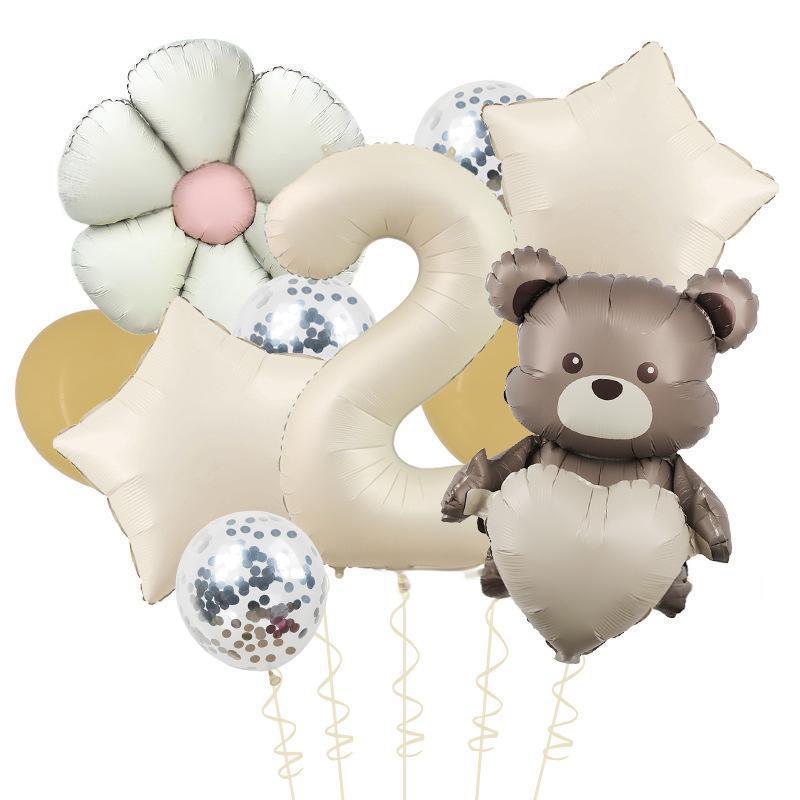 Matte Love Bear Colored Daisies 40 Inch Caramel Cream Aluminum Film Sequins Latex Balloon Birthday Set