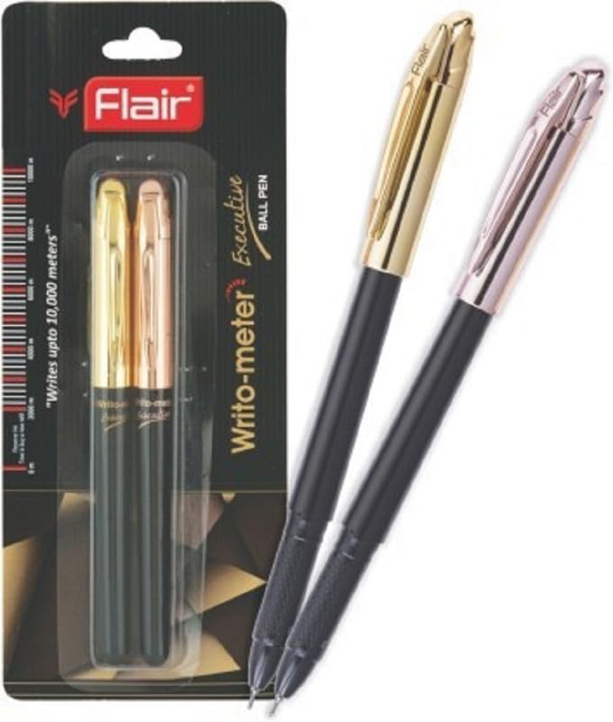 Flair Writometer Rose Gold & Gold Executive Ball Pens Pack Of 2 0.6 Mm Blue Ink Smooth Writing For Office School Use India