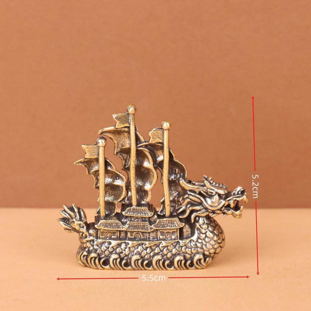 Brass Dragon Ship Ornament - Smooth Sailing Decoration for Home or Office