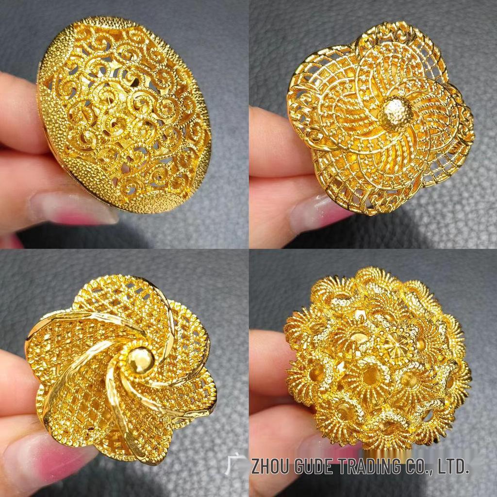 Dubai 24k Gold Filigree Flower Ring - Women's Wedding Jewelry for Global Elegance