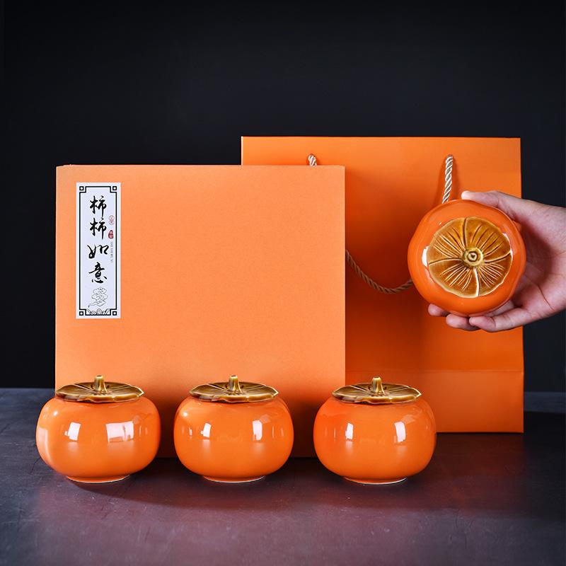 Creative Things Ruyi Tea Can Persimmon Ceramic Sealed Jar Gift Box Set Gift Dried Fruit Candy