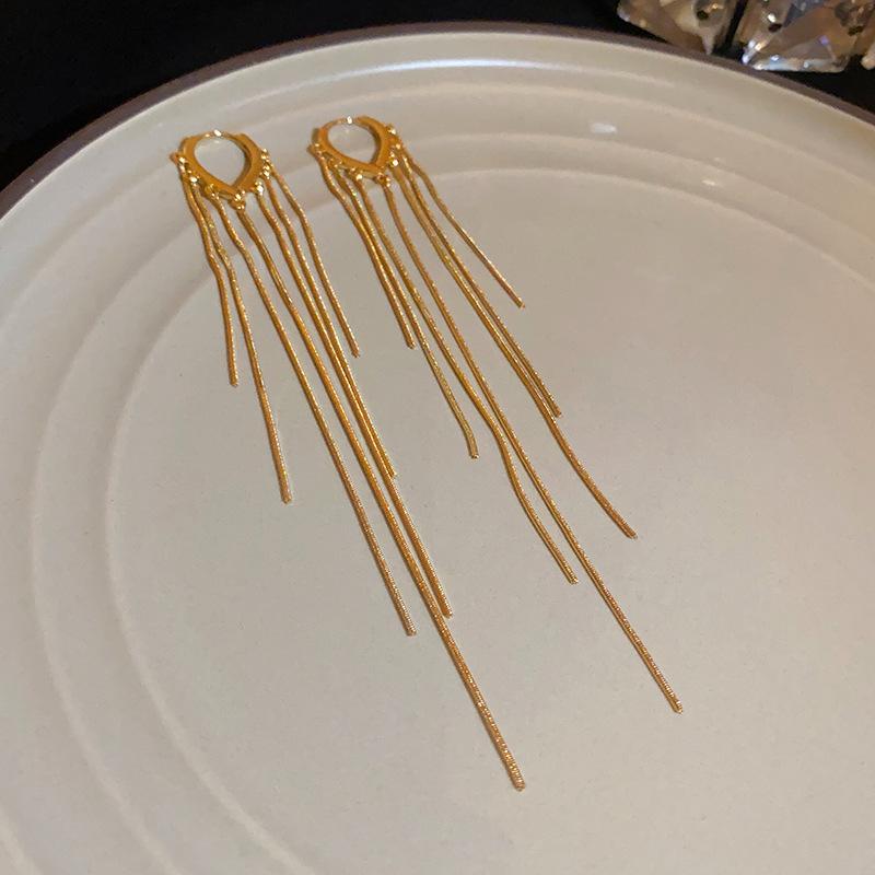 

Korean ins water drop long fringed ear buckle niche fashion high-end earrings personalized light luxury cold wind earrings