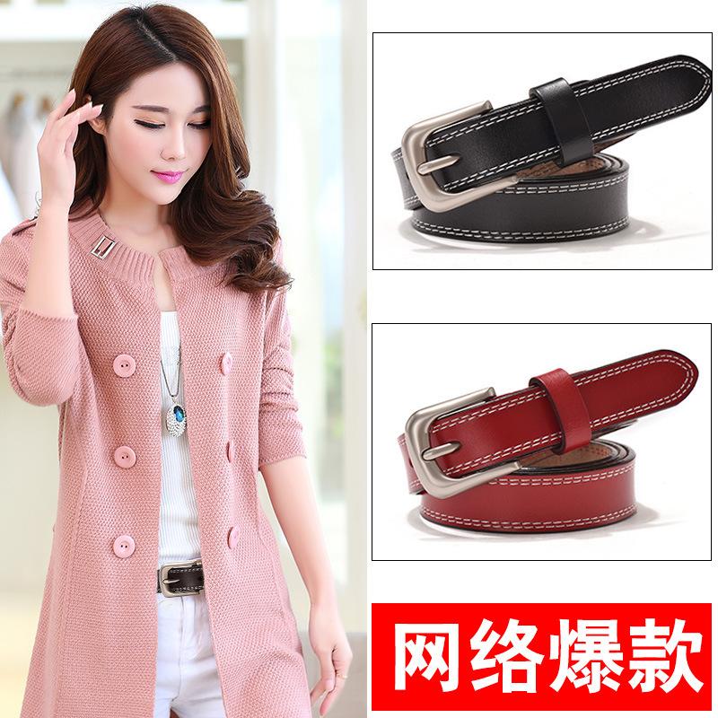 Women'S Belt Pin Buckle Leather Pure Cowhide Women'S Leather Belt Decorative Belt