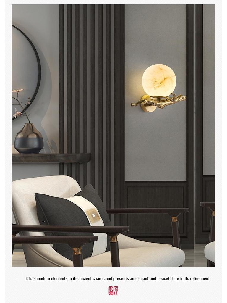 Minimalist Luxury Marble & Copper Wall Lamp for Living Room/Bedroom