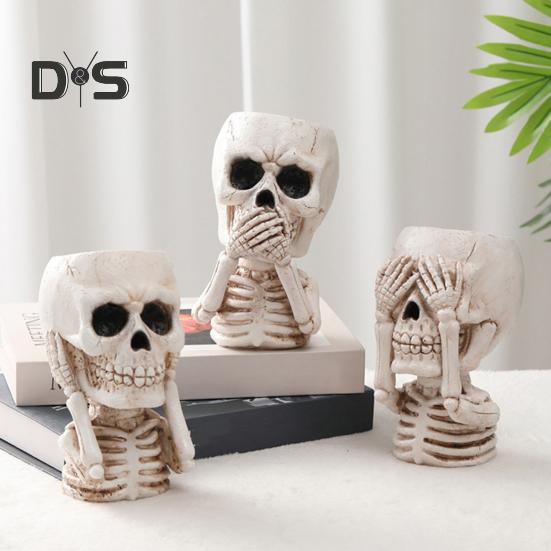 Resin Planter Pot Skull Halloween Skeleton Figurine Flowerpot Indoor Outdoor Succulents Plants Container Home Balcony Garden Decoration