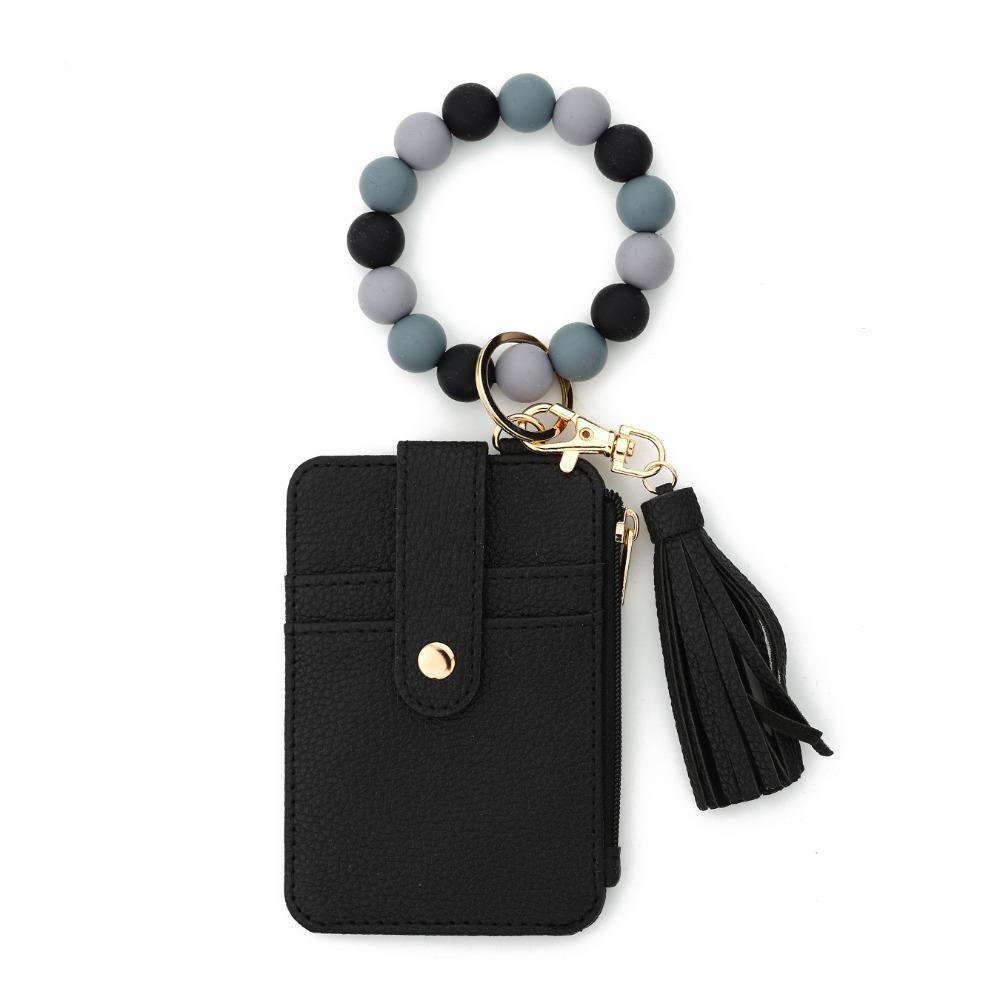 Faux Leather Card Holder Bracelet Keychain Bohemian Style Wristband Card Case Keyring  Everyday Use