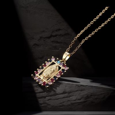 Vintage Titanium Steel Sacred Religious Accessories Necklace Women'S Micro Inlaid Colored Zircon Pendant Jewelry