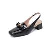 Women's European and American Patent Leather Chunky Heel Sandals, Square Toe, Back Cutout, Plus Size 43 (8839-7LX)