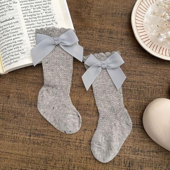 1 Pair Baby Cotton Mesh Socks with Butterfly Bow Thin Summer Crew Socks Breathable Seamless Knee-High Socks for Newborns Girls